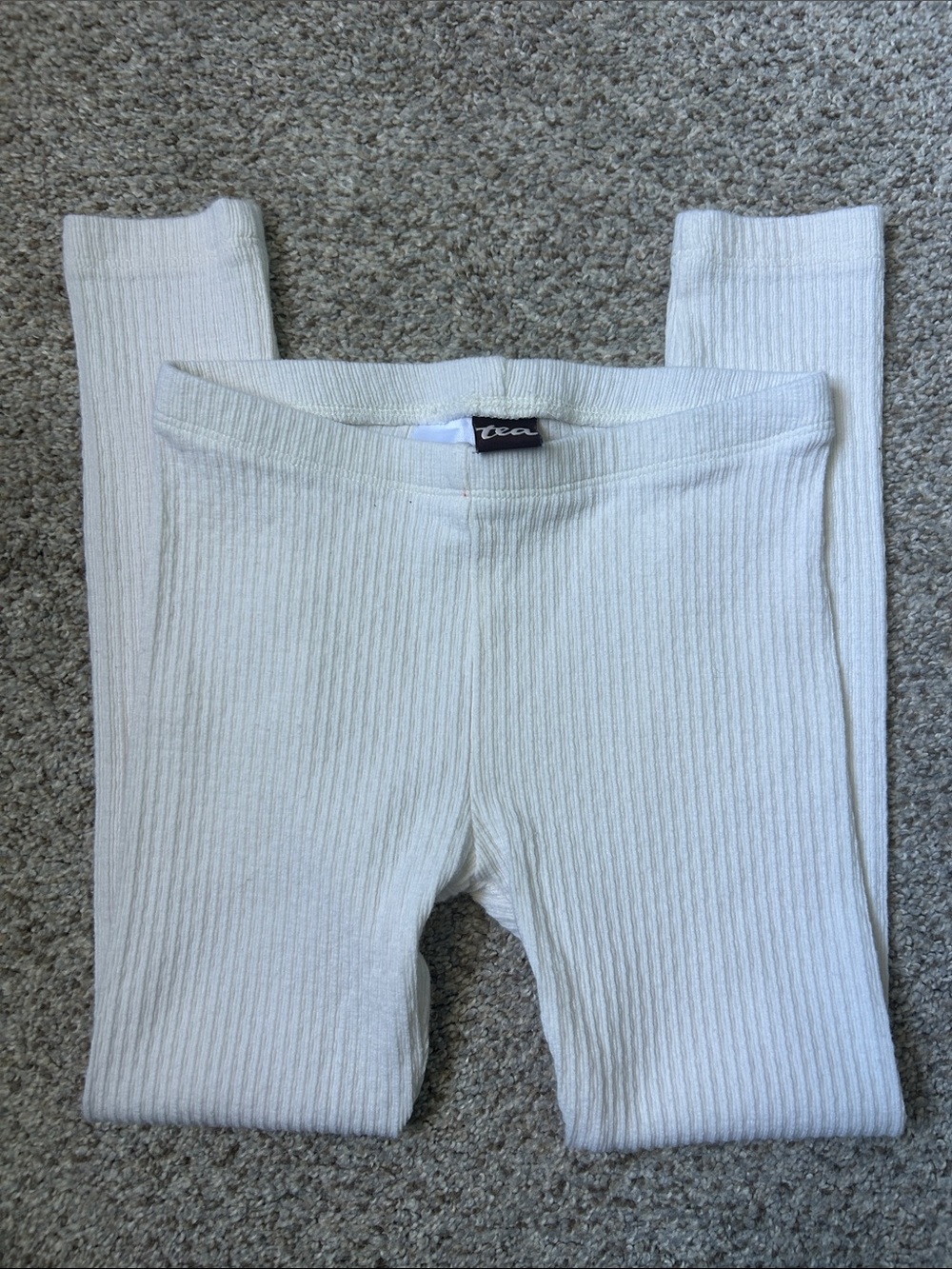 Girls Tea Collection Cream Color Pointelle Leggings Size 6